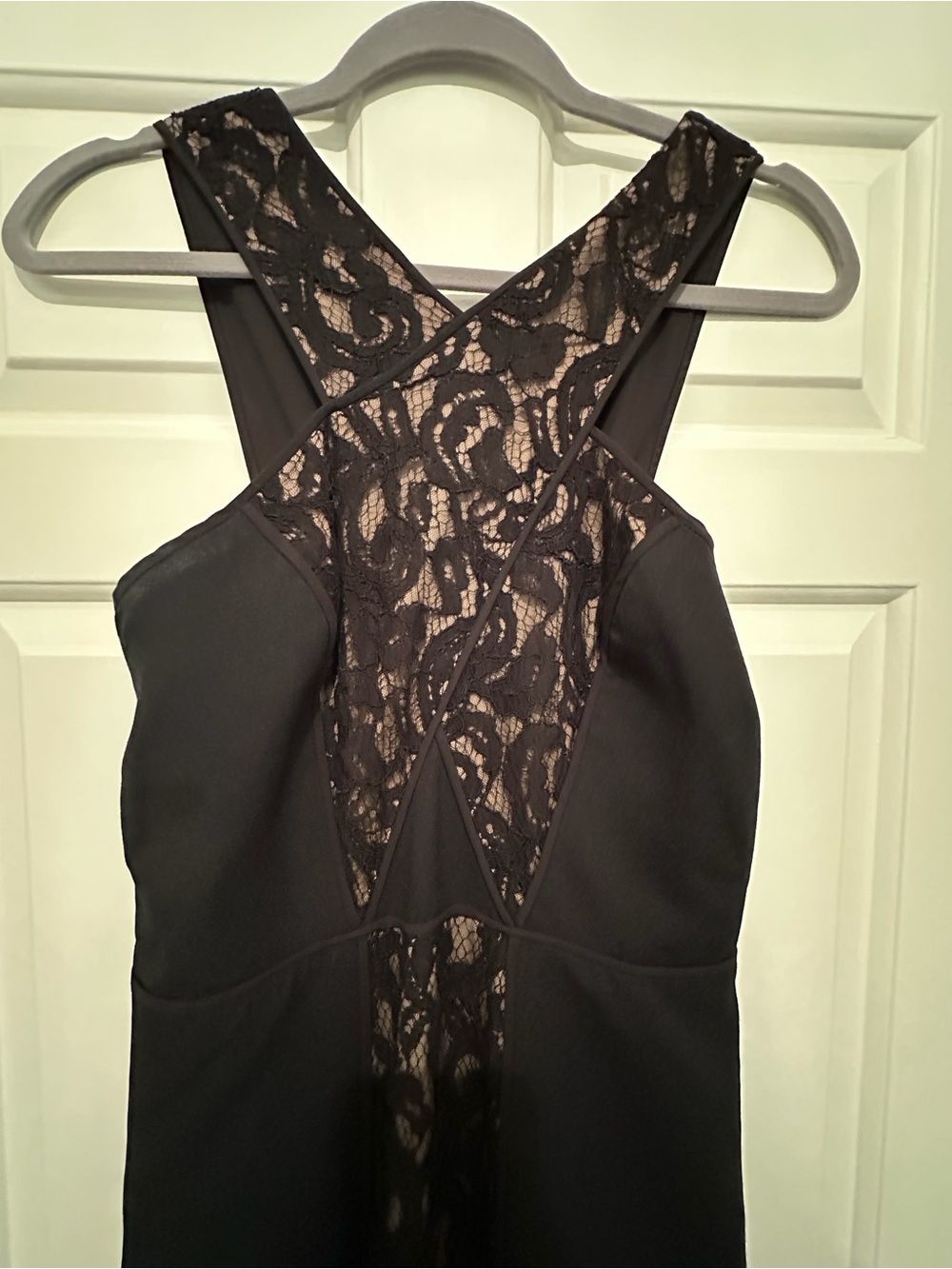 BCBG Max Azria Black Lace-Panel Crossback Women's Dress